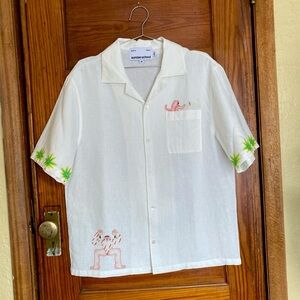 Sundae School linen blend art print shirt, size medium